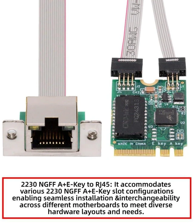Alt view image 5 of 7 - AJMRTC M.2 A+E Key to RJ45 2.5G Ethernet Adapter, NGFF A+E 2.5 Gigabit LAN Network Card, Wired NIC for M.2 WiFi Slot, Supports Win XP/7/8/10, Vista, Linux, MacOS