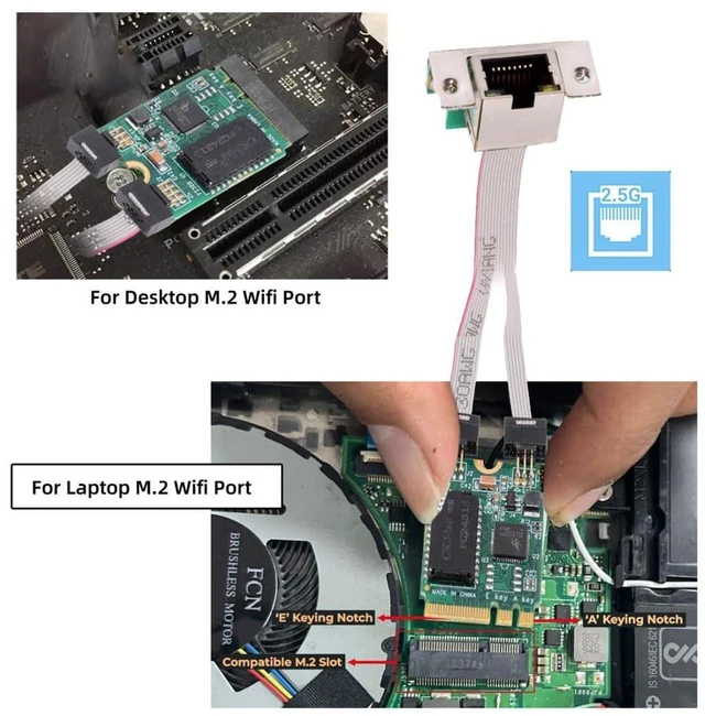 Alt view image 7 of 7 - AJMRTC M.2 A+E Key to RJ45 2.5G Ethernet Adapter, NGFF A+E 2.5 Gigabit LAN Network Card, Wired NIC for M.2 WiFi Slot, Supports Win XP/7/8/10, Vista, Linux, MacOS