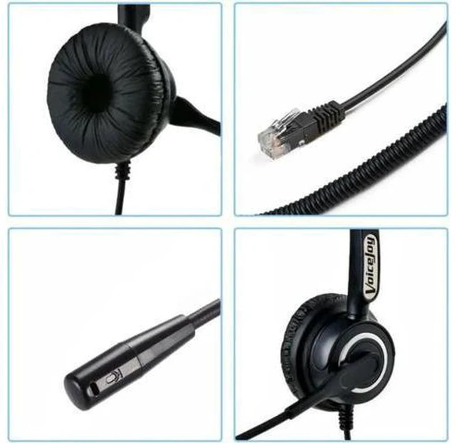 Alt view image 3 of 3 - AJMRTC Binaural Call Center Headset, Professional RJ9 RJ11 Plug Office Telephone Headset with Noise Cancelling Microphone for Desk Phone, Customer Service, Office Communication