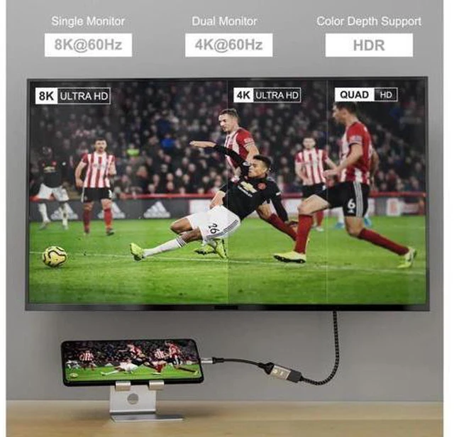 Alt view image 6 of 7 - AJMRTC USB-C to HDMI 2.1 Adapter Cable, 8K Ultra HD Video Output, Type-C Male to HDMI Female, Compatible with Thunderbolt 3/4, DP Alt Mode for Laptop, Monitor, TV, Projector