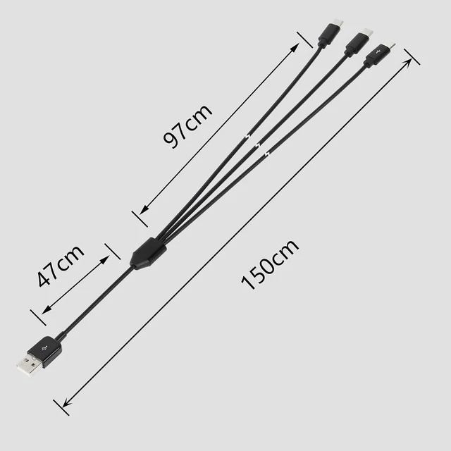 Alt view image 2 of 7 - AJMRTC USB A to 3-in-1 Multi Charging Splitter Cable, 4.9ft Universal Multi-Device Charging Cord with Lightning, Type-C, Micro USB Plugs for Phone, Power Bank, Tablet, Portable Gadgets