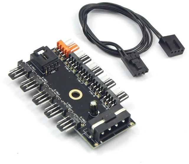 Main image of AJMRTC 1-to-10 PWM Fan Hub Splitter, 12V 4-Pin PWM SATA Powered Fan Speed Controller with LED Indicator, Independent Fan Management for Mini PC, Desktop Chassis, Water Cooling & Multi-Fan Setup