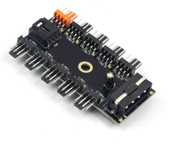 Alt view image 3 of 7 - AJMRTC 1-to-10 PWM Fan Hub Splitter, 12V 4-Pin PWM SATA Powered Fan Speed Controller with LED Indicator, Independent Fan Management for Mini PC, Desktop Chassis, Water Cooling & Multi-Fan Setup