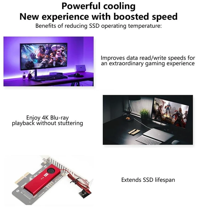 Alt view image 6 of 7 - AJMRTC M.2 2280 SSD Heatsink with Turbo Silent Fan, 4-Layer Cooling, Tool-Free Clip-On Mount, 7000RPM, SATA Power, Black Frost Version for NVMe & SATA M.2 2280 SSD, Desktop NAS DIY SSD Cooler