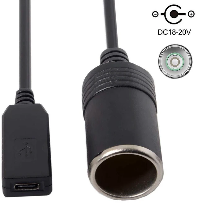Alt view image 2 of 7 - AJMRTC CY USB C to Cigarette Lighter Receptacle Cable, Built-in PD Trigger Chip, 20V 65W Max Power, Type-C Male to Car Cigarette Lighter Female Socket Power Adapter Cord for Car Air Pump, Dash Cam