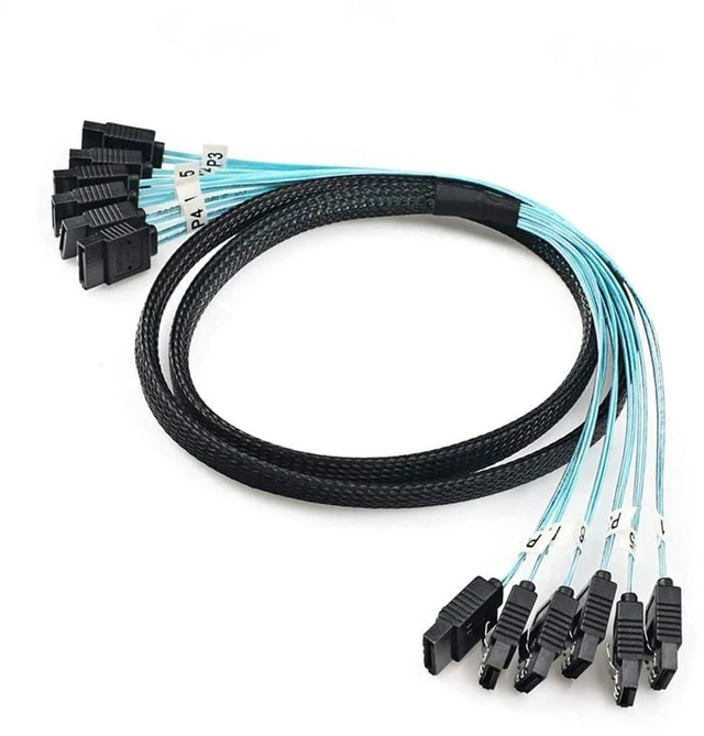 Alt view image 4 of 6 - AJMRTC Mini SAS SAS4.0 Breakout Cable, 100CM 180 Degree, Mini SAS to 6 x SATA 7Pin Female Data Cable, 24Gbps High Speed Storage Cord for Server, RAID HBA, NAS, SATA HDD SSD Backplane Expansion