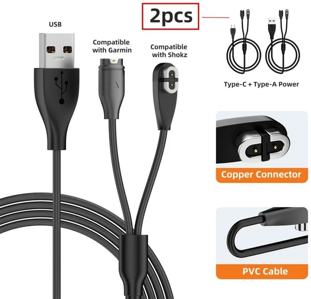 Alt view image 5 of 7 - AJMRTC 2-Pack 2-in-1 Magnetic Charging Cable, USB A & USB C to 2Pin / 4Pin Magnetic Connector, 5V 1A, 3.28FT, Compatible with Shokz Headphones, Garmin Watch, Portable Wearable Devices