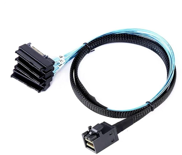Main image of AJMRTC Mini SAS HD SFF-8643 to 4 x SFF-8482 Breakout Cable, 50cm, With Integrated 15Pin SATA Power Port, 12Gbps SAS3.0 High Speed 2-in-1 Server Hard Drive Cable for RAID HBA, Backplane, SAS HDD SSD