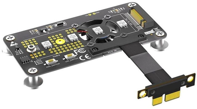 Main image of AJMRTC M.2 NGFF M-Key to PCI-E X1 Extension Riser Cable, PCIe 3.0 X1 to X4 Compatible, with Cooling Fan, Auto Color Changing LED, 5CM for 2242/2260/2280 NVMe SSD, Desktop PC Expansion Adapter