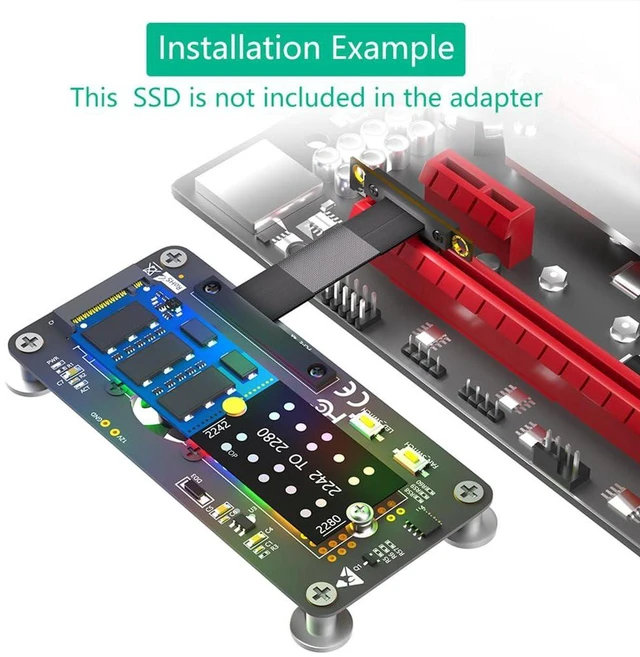 Alt view image 2 of 7 - AJMRTC M.2 NGFF M-Key to PCI-E X1 Extension Riser Cable, PCIe 3.0 X1 to X4 Compatible, with Cooling Fan, Auto Color Changing LED, 5CM for 2242/2260/2280 NVMe SSD, Desktop PC Expansion Adapter