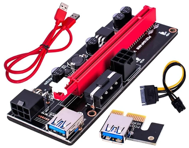 Alt view image 5 of 7 - AJMRTC VER009S PCI-E 1X to 16X Riser Card, USB3.0 GPU Extension Adapter with 6-Pin Extra Power, 60CM Blue USB Cable for Graphics Card, Mining Rig & DIY PC Build