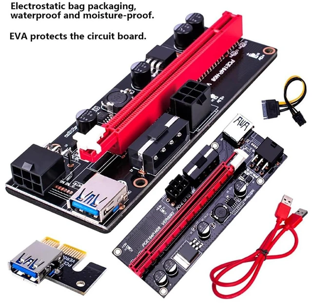 Alt view image 4 of 7 - AJMRTC VER009S PCI-E 1X to 16X Riser Card, USB3.0 GPU Extension Adapter with 6-Pin Extra Power, 60CM Blue USB Cable for Graphics Card, Mining Rig & DIY PC Build