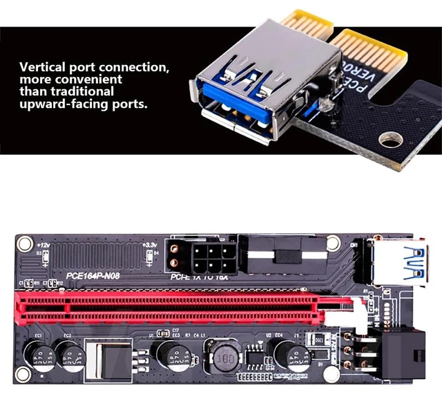 Alt view image 2 of 7 - AJMRTC VER009S PCI-E 1X to 16X Riser Card, USB3.0 GPU Extension Adapter with 6-Pin Extra Power, 60CM Blue USB Cable for Graphics Card, Mining Rig & DIY PC Build