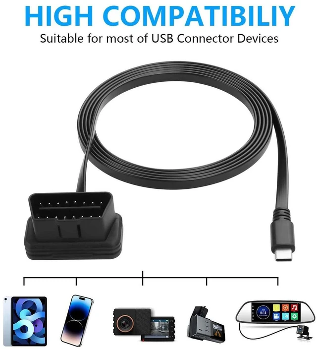 Alt view image 4 of 7 - AJMRTC Right Angle OBD2 to Type C Power Cable, OBD II 16Pin Male to USB-C Adapter, 12V 3A Output, 90 Degree L-Shape Connector for Dash Cam, GPS Tracker, Car Electronics