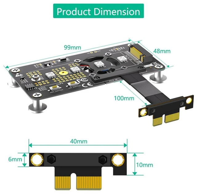 Alt view image 6 of 7 - AJMRTC M.2 NGFF M-Key to PCI-E X1/X4 Extension Riser Cable, PCIe3.0, with Cooling Fan & Auto Color Changing LED, 10CM for 2242/2260/2280 NVMe SSD, Desktop PC Storage Adapter