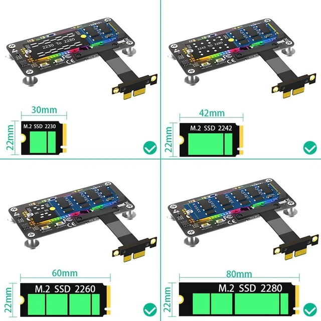 Alt view image 5 of 7 - AJMRTC M.2 NGFF M-Key to PCI-E X1/X4 Extension Riser Cable, PCIe3.0, with Cooling Fan & Auto Color Changing LED, 10CM for 2242/2260/2280 NVMe SSD, Desktop PC Storage Adapter