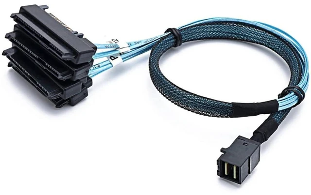 Alt view image 4 of 5 - AJMRTC Mini SAS HD SFF-8643 to 4 x SFF-8482 Fanout Cable, 2-in-1 Server Hard Drive Splitter Cord with SATA 15Pin Power Port, 100CM for RAID HBA, SAS & SATA HDD Storage