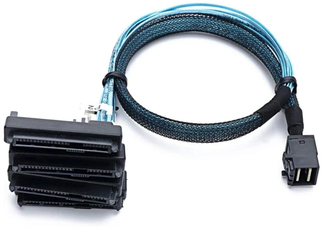 Alt view image 2 of 5 - AJMRTC Mini SAS HD SFF-8643 to 4 x SFF-8482 Fanout Cable, 2-in-1 Server Hard Drive Splitter Cord with SATA 15Pin Power Port, 100CM for RAID HBA, SAS & SATA HDD Storage