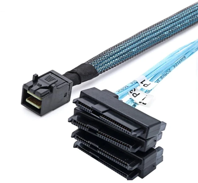 Alt view image 3 of 5 - AJMRTC Mini SAS HD SFF-8643 to 4 x SFF-8482 Fanout Cable, 2-in-1 Server Hard Drive Splitter Cord with SATA 15Pin Power Port, 100CM for RAID HBA, SAS & SATA HDD Storage