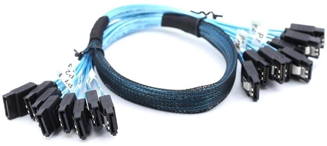 Main image of AJMRTC SAS 4.0 8 Ports SATA Extension Cable, 8 x SATA 7Pin Female to 8 x SATA 7Pin Female, 12Gbps 180 Degree Latching Connector, 50cm Internal Data Cable for Server, RAID, SATA HDD & SSD