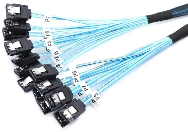 Alt view image 5 of 6 - AJMRTC SAS 4.0 8 Ports SATA Extension Cable, 8 x SATA 7Pin Female to 8 x SATA 7Pin Female, 12Gbps 180 Degree Latching Connector, 50cm Internal Data Cable for Server, RAID, SATA HDD & SSD