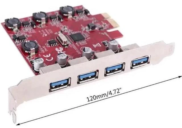 Alt view image 4 of 5 - AJMRTC PCIe to 4-Port USB 3.0 Expansion Card with Independent SATA Power Supply, VL805 Chipset PCI Express X1 USB3.0 Controller Add-on Card, 5Gbps SuperSpeed for Desktop PC, External SSD, Camera