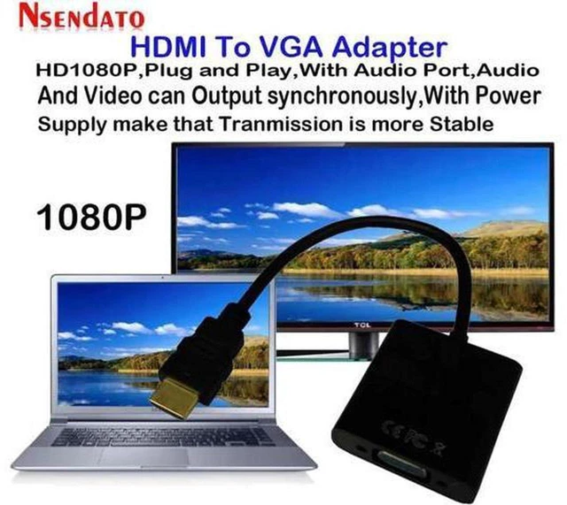 Alt view image 4 of 6 - AJMRTC HDMI to VGA Converter Adapter Cable, Digital to Analog Video Converter with Audio, 1080P HDMI Male to VGA Female Adapter for Laptop, PC, Monitor, Projector, 5 Pack