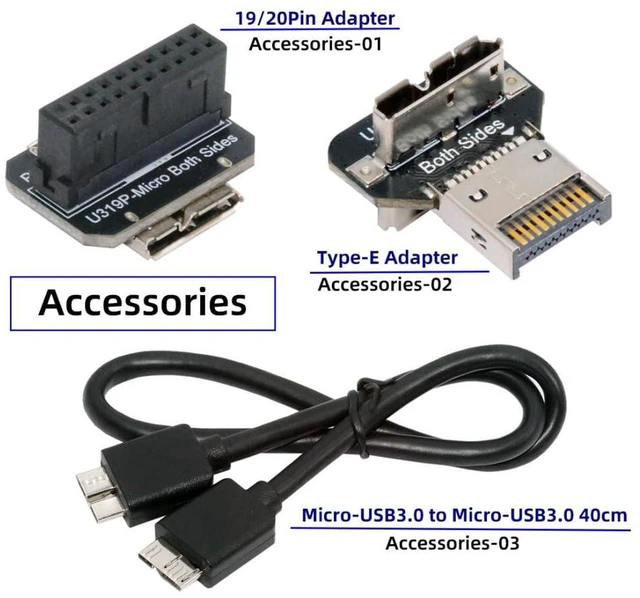 Alt view image 7 of 7 - AJMRTC Micro B to USB3.0 19Pin / USB3.1 Type-E Front Panel Header Hub Adapter, Internal USB Port Multiplier Converter for Desktop Motherboard Front Panel Expansion
