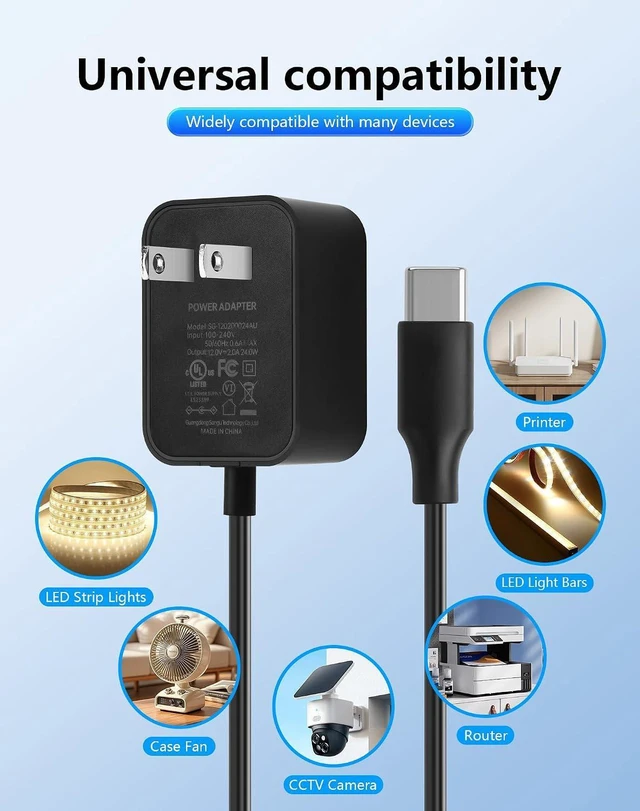 Alt view image 6 of 7 - AJMRTC 12V 2A USB C Power Adapter, AC 100-240V to DC 12V 2A Type-C Transformer Charger, 24W PD Trigger Power Supply for LED Strip, Camera, Router, Mini Fan, DIY Electronic Module