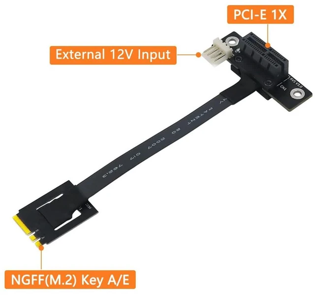 Alt view image 2 of 7 - AJMRTC M.2 NGFF Dual Key A-E to PCI-E 1X Riser Cable, 270° Bend 20cm Extension Adapter with 4Pin FDD Power Connector, for M.2 A-E Key 2230 WiFi / Bluetooth Module, Mini PC Expansion