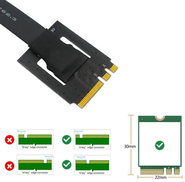 Alt view image 7 of 7 - AJMRTC M.2 NGFF Dual Key A-E to PCI-E 1X Riser Cable, 270° Bend 20cm Extension Adapter with 4Pin FDD Power Connector, for M.2 A-E Key 2230 WiFi / Bluetooth Module, Mini PC Expansion