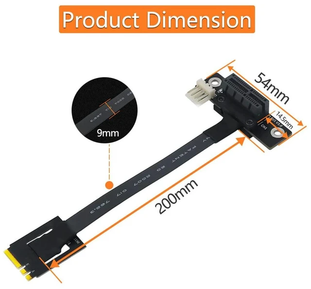 Alt view image 6 of 7 - AJMRTC M.2 NGFF Dual Key A-E to PCI-E 1X Riser Cable, 270° Bend 20cm Extension Adapter with 4Pin FDD Power Connector, for M.2 A-E Key 2230 WiFi / Bluetooth Module, Mini PC Expansion