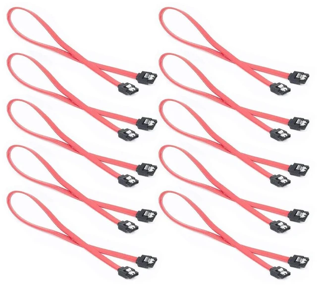 Main image of AJMRTC SATA 2.0 Data Cables, 3Gbps SATA II HDD Signal Wire, 40CM Straight SATA Cable for Hard Drive, SSD, RAID Controller, Desktop PC, Red, Pack of 10