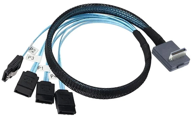 Alt view image 6 of 7 - AJMRTC OCuLink SFF-8611 4i 90 Degree to 4 x SATA 7Pin Breakout Cable, 12Gbps SAS SATA Super Speed Data Cable, 100cm Internal Storage Extension Cable for Server, RAID Controller, HDD SSD Backplane