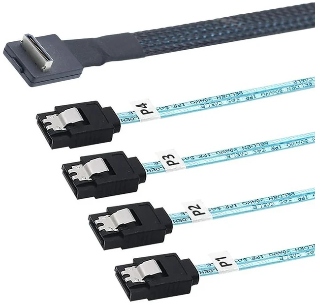 Alt view image 3 of 7 - AJMRTC OCuLink SFF-8611 4i 90 Degree to 4 x SATA 7Pin Breakout Cable, 12Gbps SAS SATA Super Speed Data Cable, 100cm Internal Storage Extension Cable for Server, RAID Controller, HDD SSD Backplane