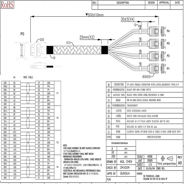 Alt view image 5 of 7 - AJMRTC OCuLink SFF-8611 4i 90 Degree to 4 x SATA 7Pin Breakout Cable, 12Gbps SAS SATA Super Speed Data Cable, 100cm Internal Storage Extension Cable for Server, RAID Controller, HDD SSD Backplane