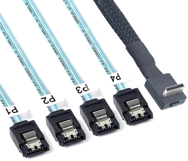 Alt view image 7 of 7 - AJMRTC OCuLink SFF-8611 4i 90 Degree to 4 x SATA 7Pin Breakout Cable, 12Gbps SAS SATA Super Speed Data Cable, 100cm Internal Storage Extension Cable for Server, RAID Controller, HDD SSD Backplane
