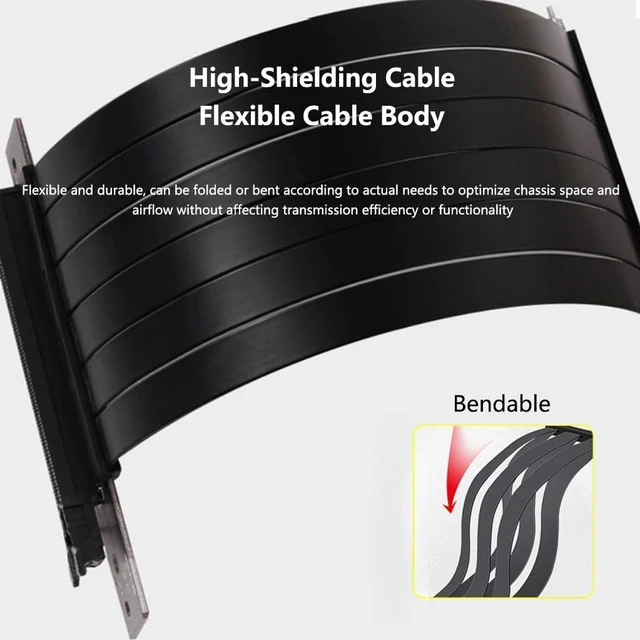 Alt view image 3 of 6 - AJMRTC PCIe 3.0 X16 Vertical GPU Riser Cable, 90 Degree Angled 20cm Flexible Extender Cord, EMI Shielded High Speed PCI Express 3.0 Extension Cable for Vertical Graphics Card Mount, Compatible with MS