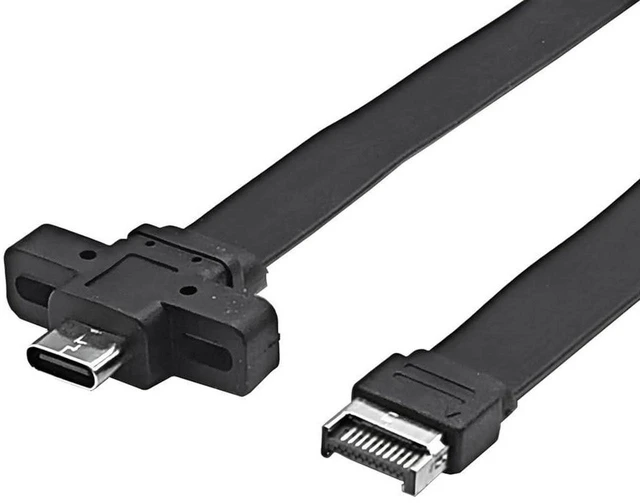 Main image of AJMRTC Type-E to USB-C Female Flat Extension Cable, USB 3.2 Gen2 Front Panel Extender, 10Gbps / 20Gbps High Speed PCI Bracket Adapter, 30cm Internal Cable for Desktop Motherboard