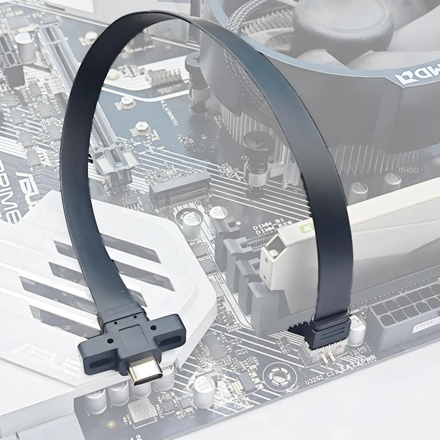 Alt view image 7 of 7 - AJMRTC Type-E to USB-C Female Flat Extension Cable, USB 3.2 Gen2 Front Panel Extender, 10Gbps / 20Gbps High Speed PCI Bracket Adapter, 30cm Internal Cable for Desktop Motherboard
