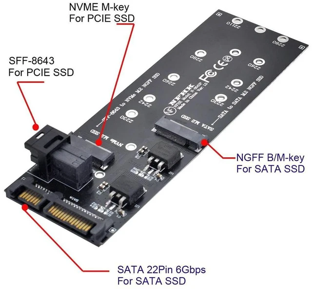 Alt view image 2 of 7 - AJMRTC M.2 NGFF M-Key NVMe PCIe SSD to SFF-8643 Expansion Adapter Card, PCIe x4 Storage Converter for Motherboard, Note: It CANNOT convert NVMe SSD to SATA signal