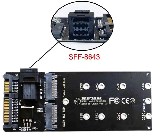 Alt view image 6 of 7 - AJMRTC M.2 NGFF M-Key NVMe PCIe SSD to SFF-8643 Expansion Adapter Card, PCIe x4 Storage Converter for Motherboard, Note: It CANNOT convert NVMe SSD to SATA signal