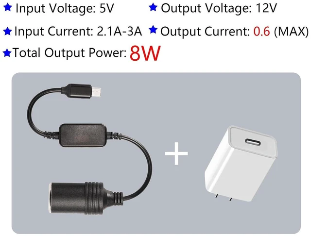 Alt view image 6 of 7 - AJMRTC 1ft USB-C Male to 12V Cigarette Lighter Socket Power Cable, 8W Output Car Adapter Cord for Dash Cam, GPS Tracker, 12V Small Vehicle Accessories