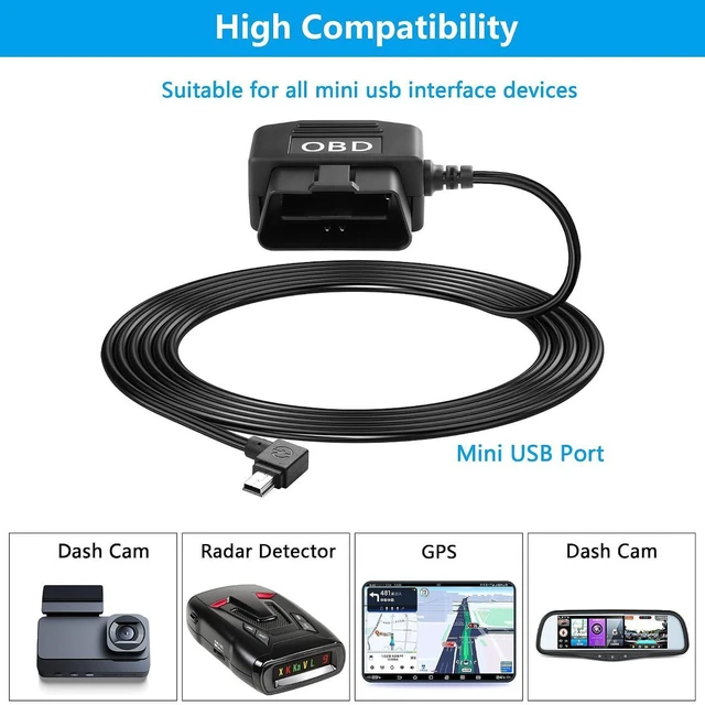 Alt view image 5 of 7 - AJMRTC OBD Hardwire Power Cable for Dash Cam, OBD to Mini USB Charging Adapter, 12V-24V Vehicle OBD Power Cord for Dashboard Camera Surveillance