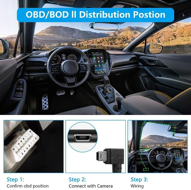 Alt view image 7 of 7 - AJMRTC OBD Hardwire Power Cable for Dash Cam, OBD to Mini USB Charging Adapter, 12V-24V Vehicle OBD Power Cord for Dashboard Camera Surveillance