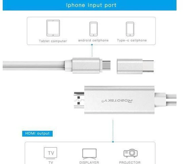 Alt view image 4 of 6 - AJMRTC 2 in 1 USB C & Micro USB to HDMI Adapter, 1080P Digital AV Screen Mirroring Cable for Samsung Xiaomi Android Phone Tablet to HDTV Monitor Projector