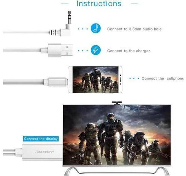 Alt view image 3 of 6 - AJMRTC 2 in 1 USB C & Micro USB to HDMI Adapter, 1080P Digital AV Screen Mirroring Cable for Samsung Xiaomi Android Phone Tablet to HDTV Monitor Projector