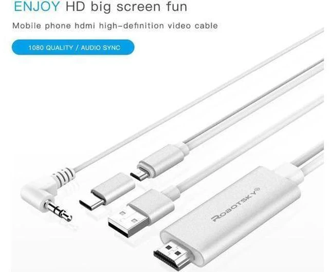 Alt view image 2 of 6 - AJMRTC 2 in 1 USB C & Micro USB to HDMI Adapter, 1080P Digital AV Screen Mirroring Cable for Samsung Xiaomi Android Phone Tablet to HDTV Monitor Projector