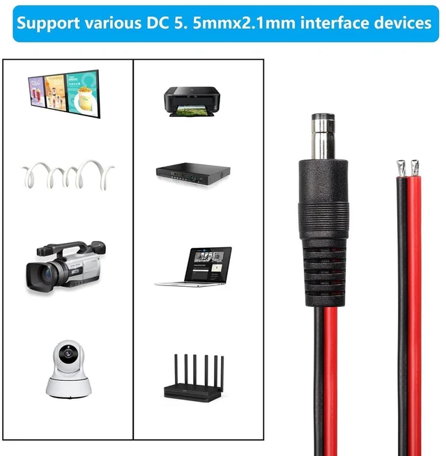 Alt view image 2 of 5 - AJMRTC DC5521 Power Pigtail Cable, 3.2FT 14AWG 5.5mm x 2.1mm DC Male Plug to Bare Open Wire Power Lead for CCTV Camera LED Strip Router DIY Power Project