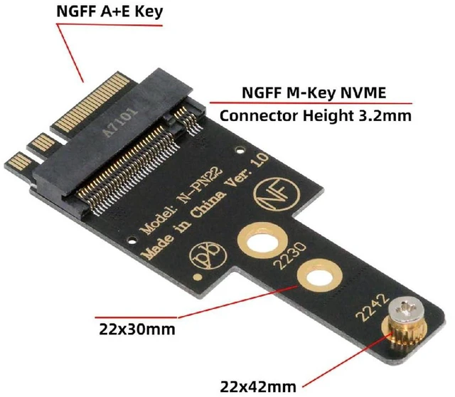 Alt view image 2 of 7 - AJMRTC M.2 NGFF A+E Key 2230 Male to M-Key NVMe Female Extension Adapter, Laptop Motherboard A+E Slot to NVMe SSD Converter, Supports 2230 / 2242 M.2 NVMe SSD